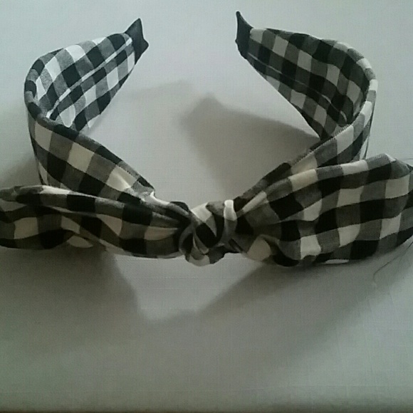Anthropologie Accessories - Black White Gingham Print Fabric Headband with Bow